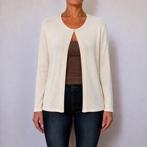 Vintage 90s Pursuits LTD Romantic Ivory Silk Beaded Cardigan Sweater Size Large